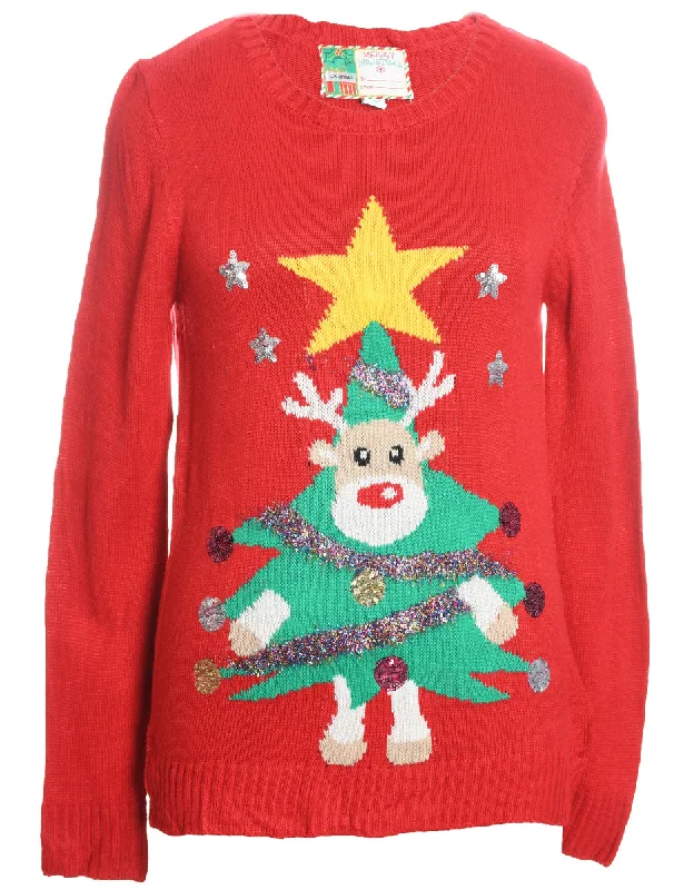 utility coatFestive Season Red Reindeer Design Christmas Jumper - M