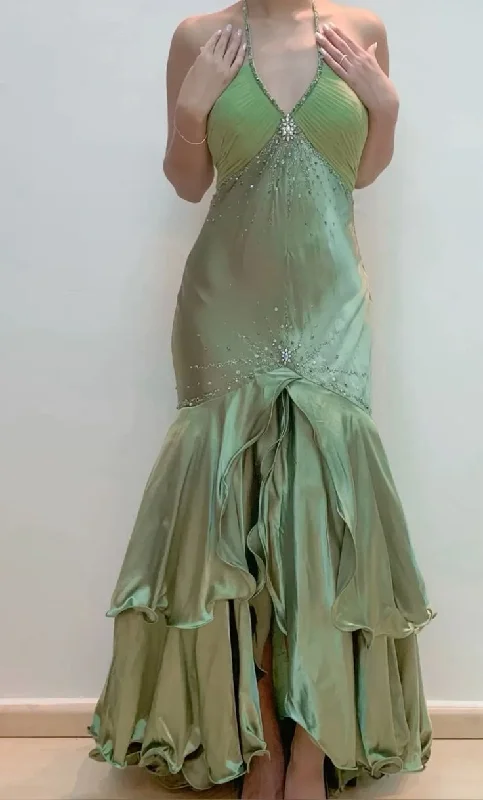 draped dressGreen Halter Backless Beading Mermaid Long Prom Dress, DP2837