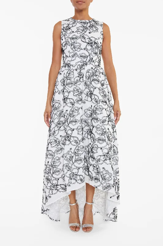 casual shift dressKatherine White Corded Flower High-Low Maxi-Dress