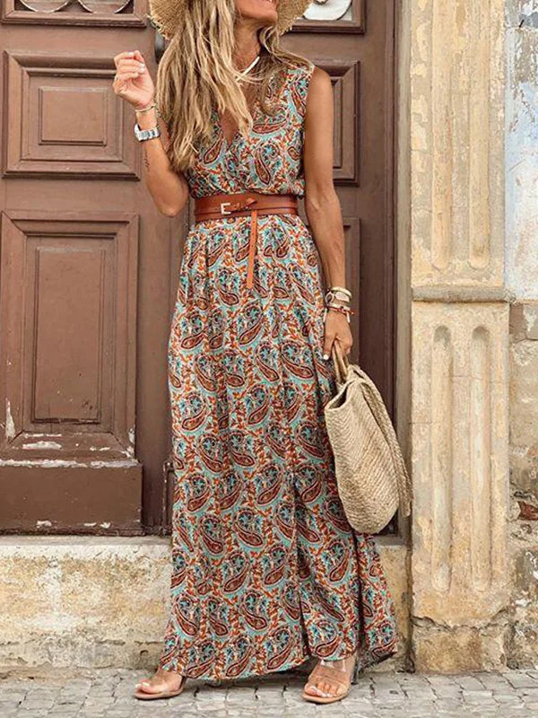 party-ready dressVintage Sleeveless High-waisted Bohemian Dress