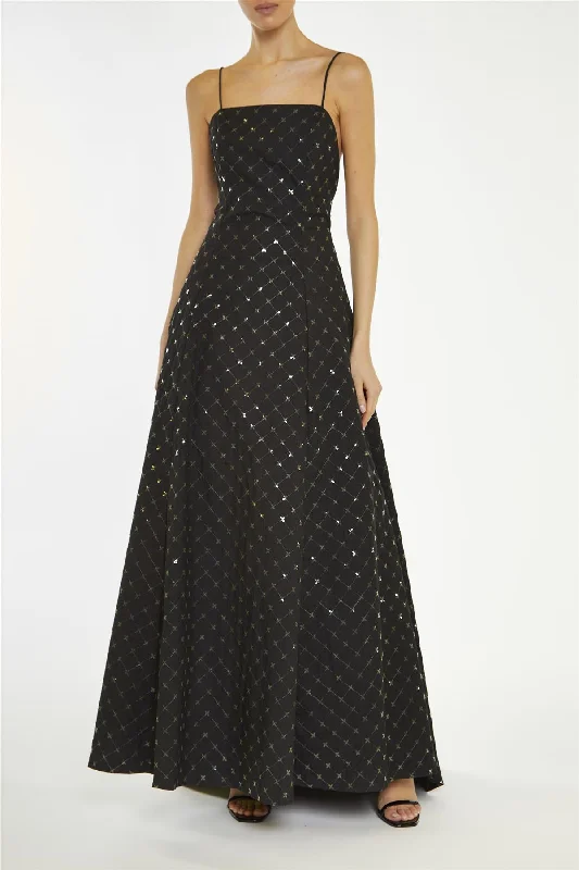 trendy mini dressScarlette Black-Sequin Quilted Hi-Low Maxi-Dress