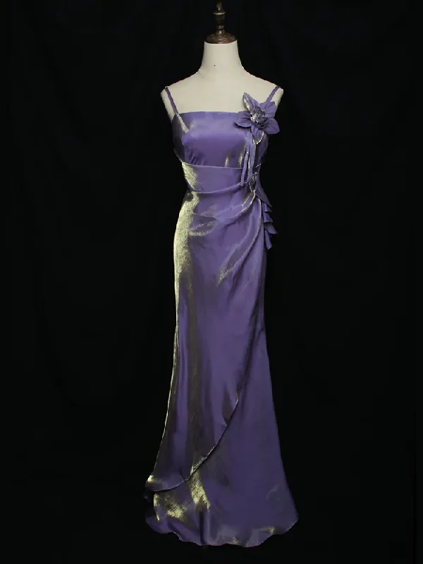 vintage-inspired dressPurple Straps Vintage Floral Elegant Evening Gown Long Party Dress, DP3145