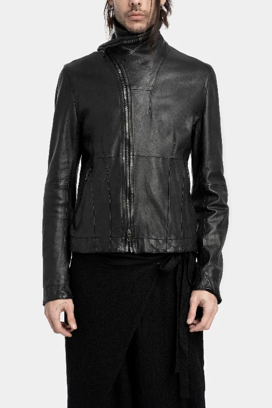 urban coatHigh neck cropped lamb leather jacket