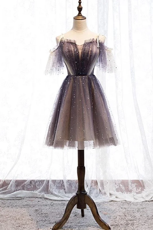 classic fit-and-flare dressCute tulle short prom dress tulle lace gray homecoming dress,DS2288