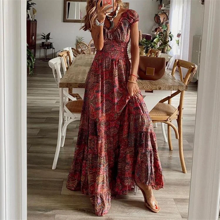 flowy maxi dressTurned Season Smocked Puff Sleeve Maxi Dress - FINAL SALE