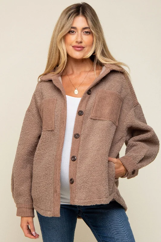 long coatMocha Colorblock Fleece Maternity Shirt Jacket