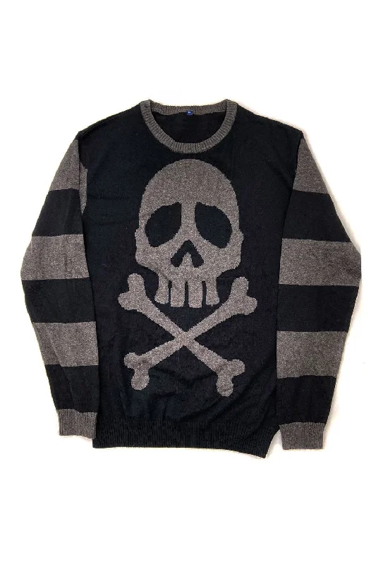 stylish peacoatHarlock Skull Gray Striped Sweater