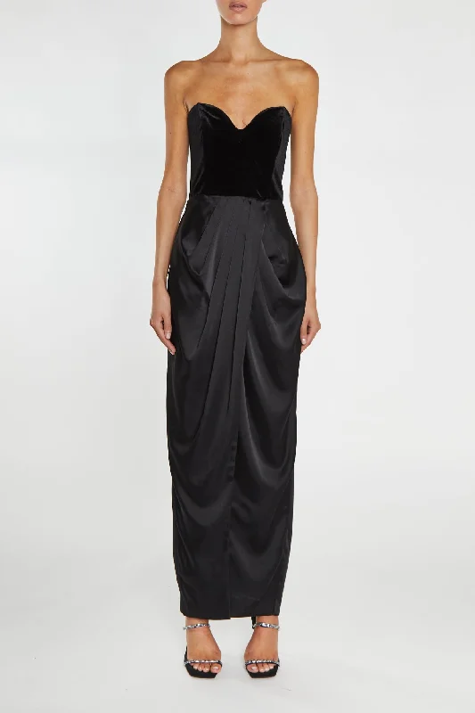 lace dressAlexis Black Bandeau Draped Maxi Dress