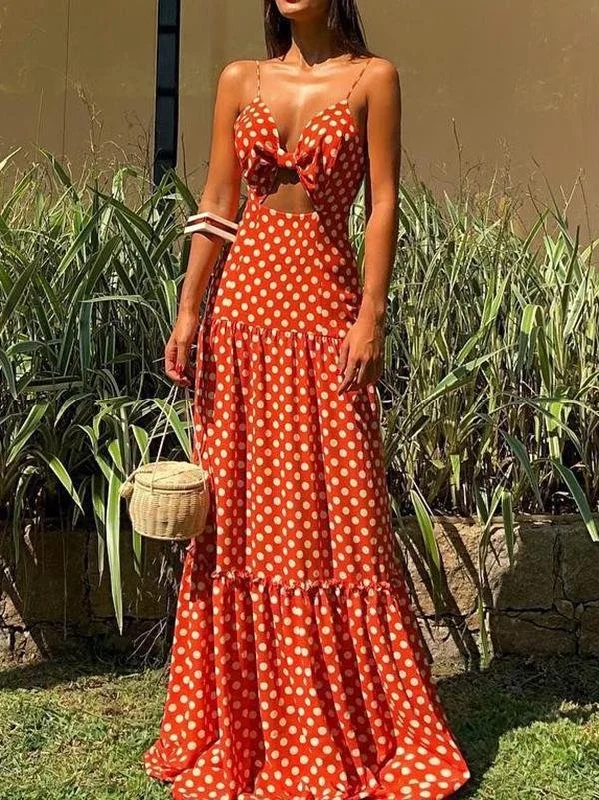 playful dressV-neck Sleeveless Polka Dot Beach Dress