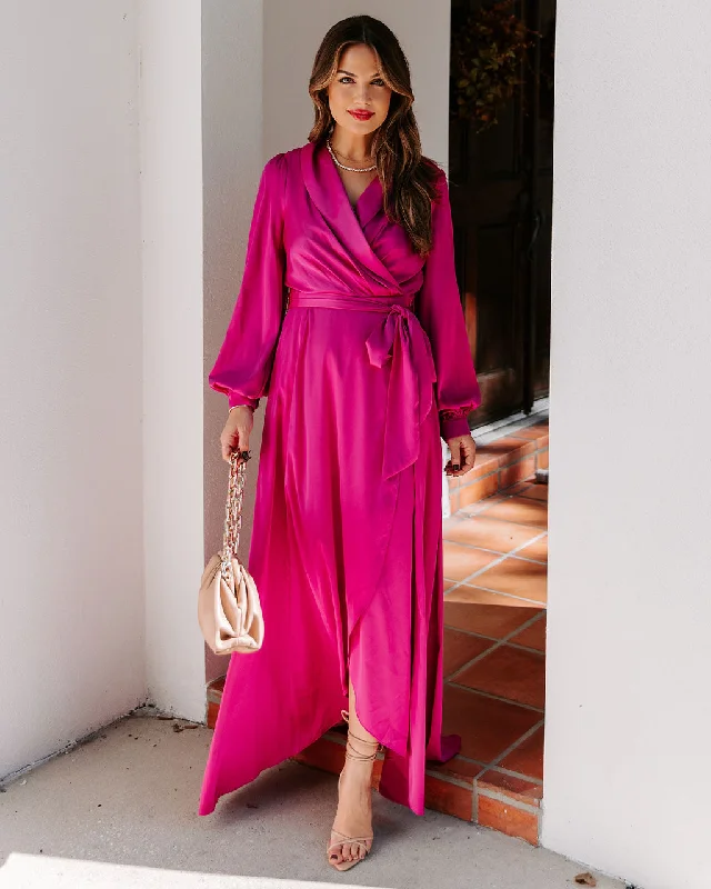 casual summer dressAlways Memorable Satin Maxi Dress - Magenta - FINAL SALE