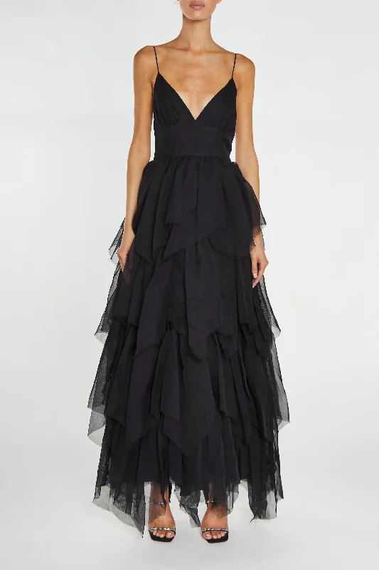 wool dressSadie Black Layered Hanky-Hem Tulle Maxi Dress