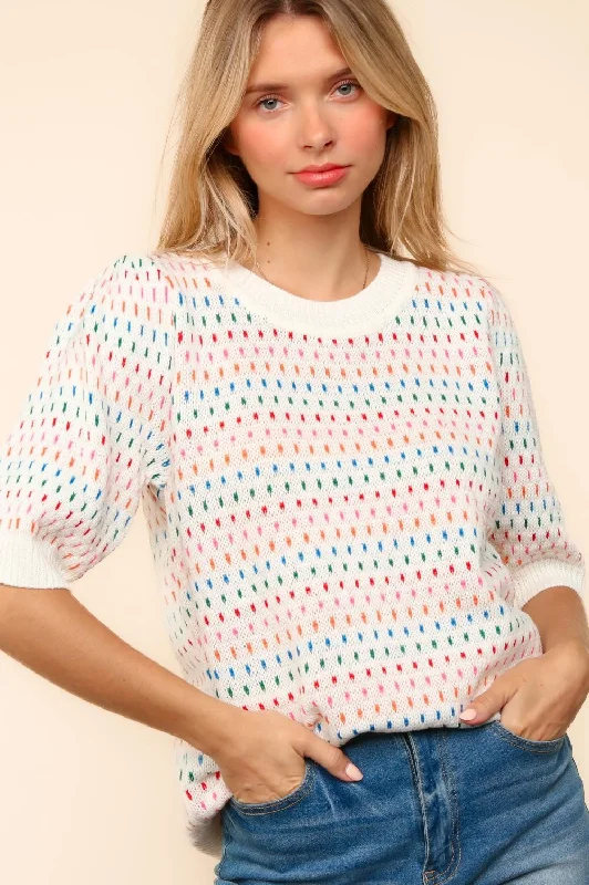 padded puffer coatBUBBLE SHORT SLEEVE MULTI COLOR SWEATER TOP