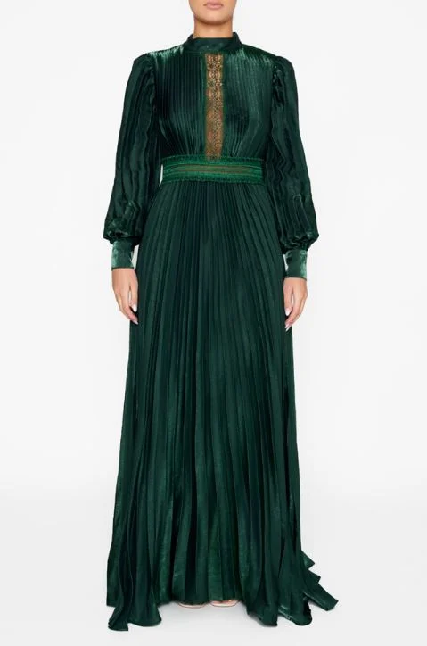 elegant shift dressAthena Green Metallic Long Sleeve Maxi-Dress