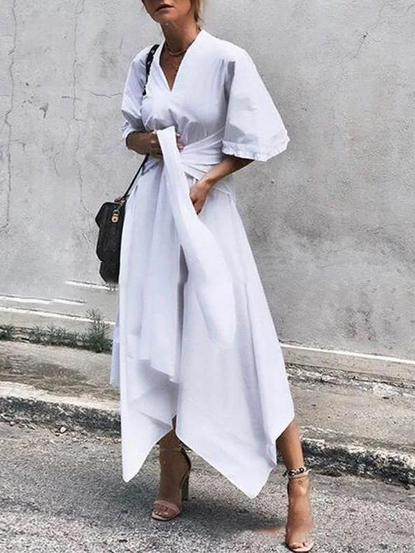 tiered dressV-Neck Short Sleeve Irregular Maxi Dress