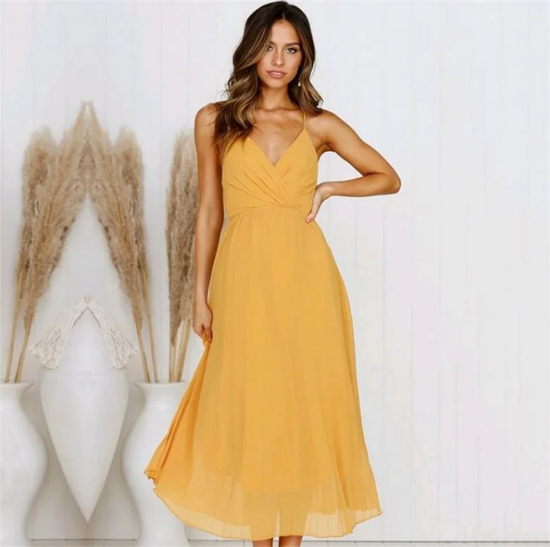 stylish party dressPromotions Slit Maxi Dress - Mustard