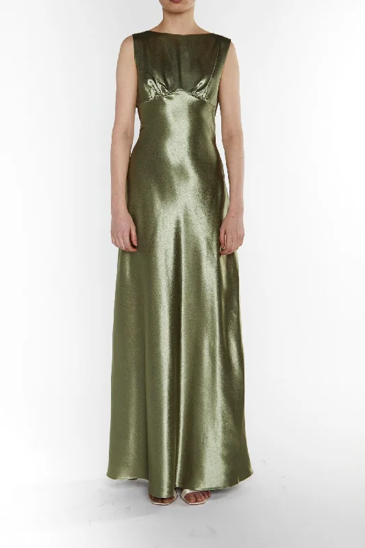 trendy mini dressNatalie Sage-Green Cowl-Back Maxi Dress