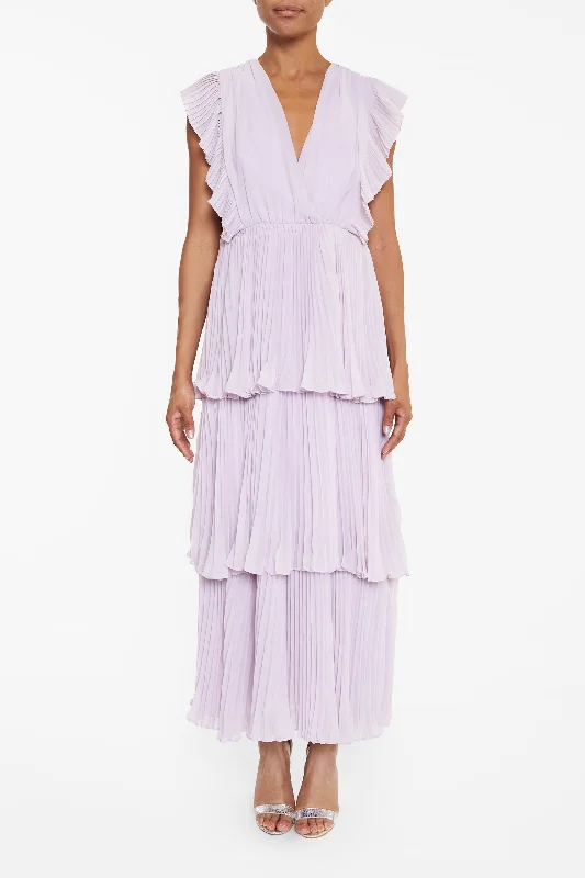 trendy dressBeatrice Lilac Pleated Tiered Midaxi Dress