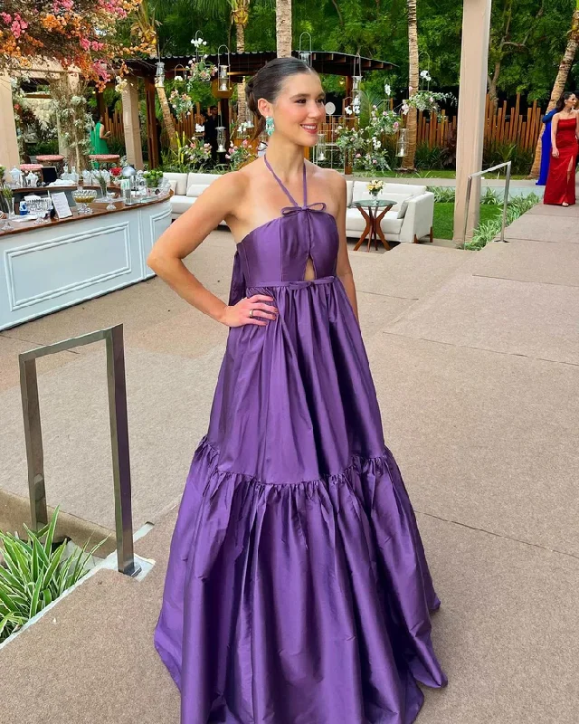 luxury dressPurple Halter A-Line Formal Party Dress Evening Dress, DP2976