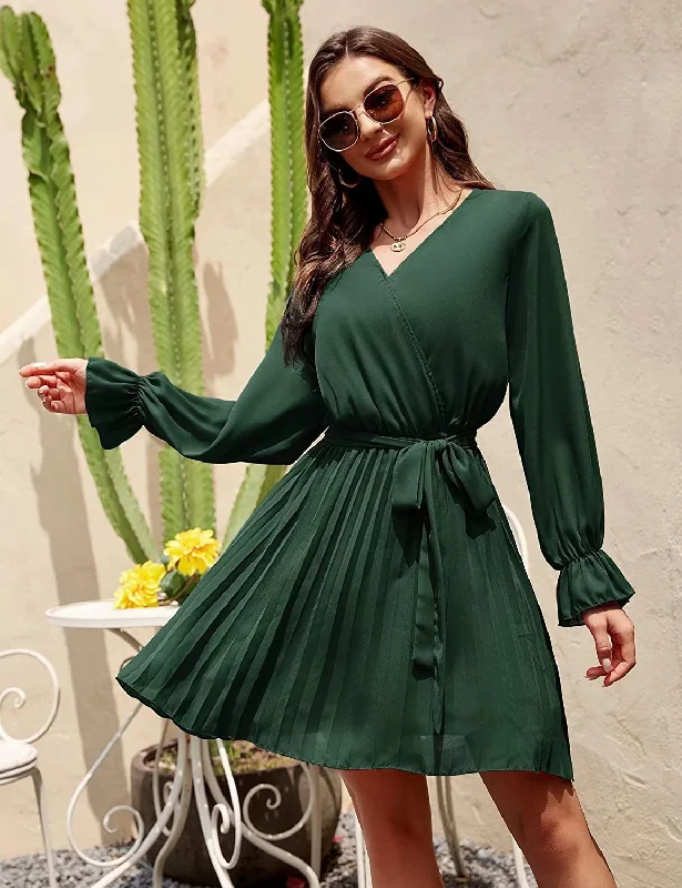 denim dressSlow Dance Satin Wrap Dress - Hunter Green