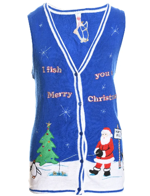 cozy wool-blend coatBlue Knit Santa Claus Design Knit Vest - M