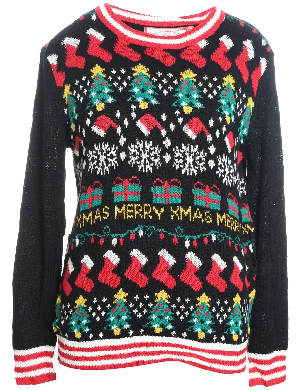 cozy wool-blend coatFestive Gifts Design Black Christmas Jumper - L