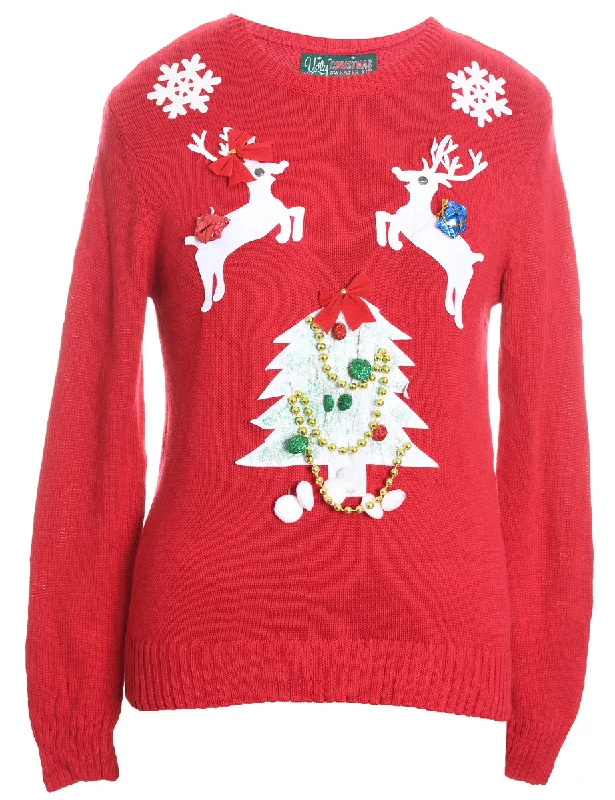 relaxed winter jacketFestive Season Red Knit Christmas Jumper - S