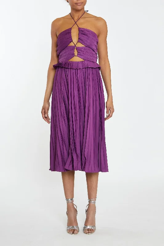 off-shoulder dressWillow Deep Orchid Halterneck Pleated Midi Dress