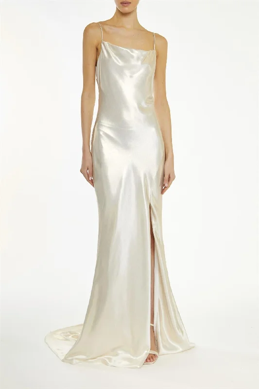 silk dressPippa White-Metallic Cowl-Neck Slip Dress