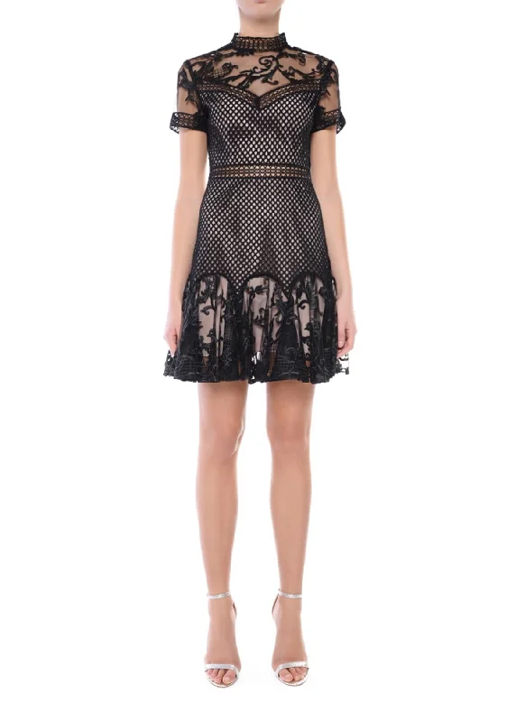 t-shirt dressJudith Black-Nude Mixed Lace Skater Mini-Dress