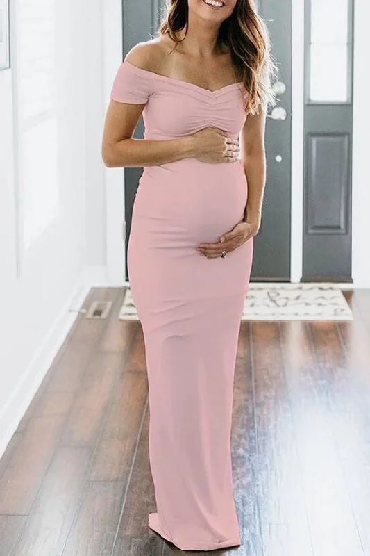 wrap dressMaternity Solid Pink Off Shoulder Short Sleeve Dress,DS5101