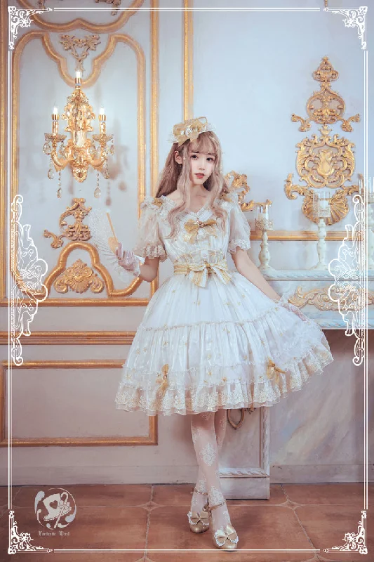 lace dressFantastic Wind~Princess Lolita OP Gold Foil Printing Dress