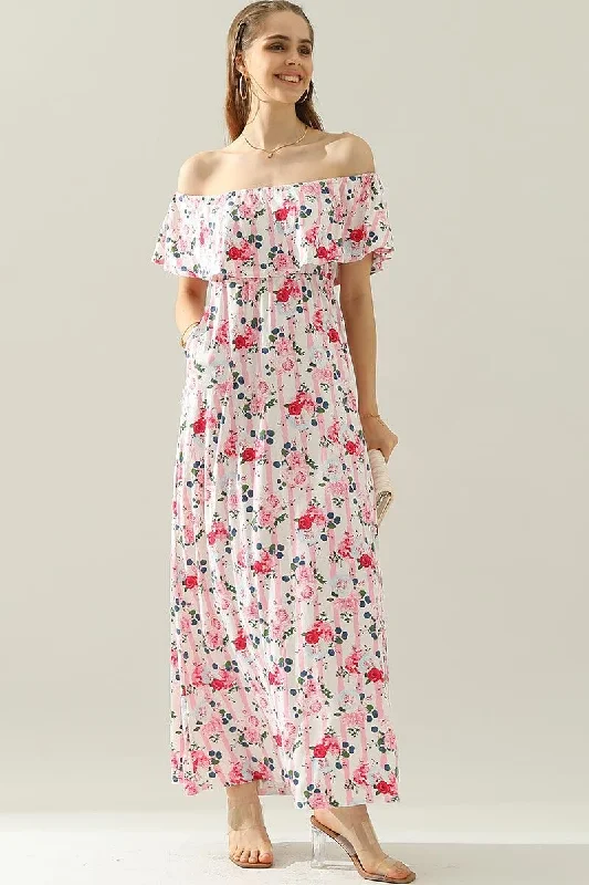 elegant dressLAYERED OFF THE SHOULDER MAXI DRESS