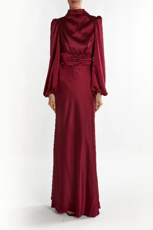 casual midi dressSutton Burgundy High Cowl-Neck Maxi Dress