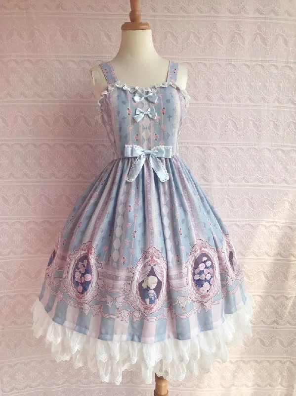 casual midi dressYilia~Rose Lover Dream~Printed Bow Casual Lolita JSK