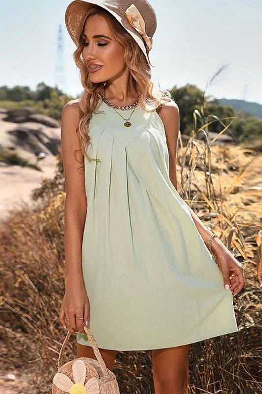 satin midi dressSLEEVELESS HALTER NECK RUFFLE CASUAL SHORT DRESS