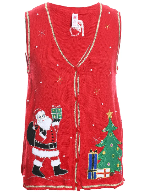 soft shell coatSanta Claus Design Red Knit Christmas Vest - M