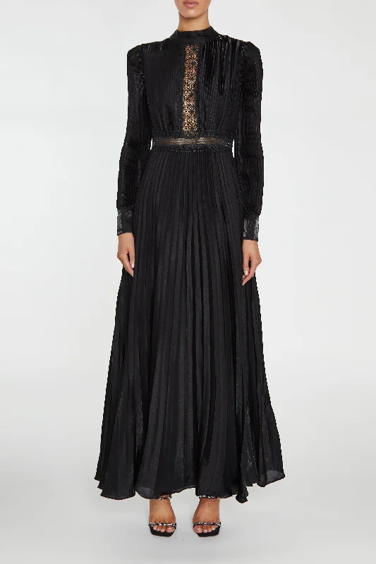 A-line dressAthena Black Pleated Long Sleeve Maxi-Dress