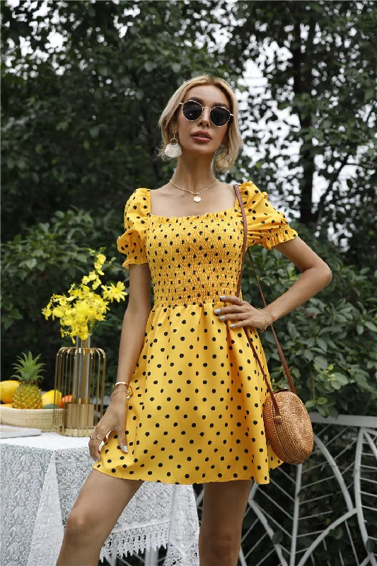 trendy mini dressStevens Puff Sleeve Babydoll Dress - Yellow