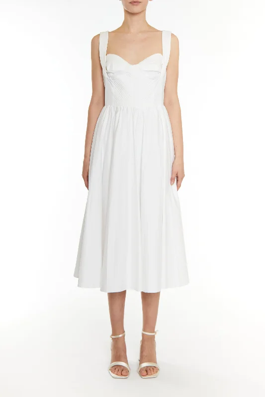 flowy dressHannah White Pleated Corset Midi Dress