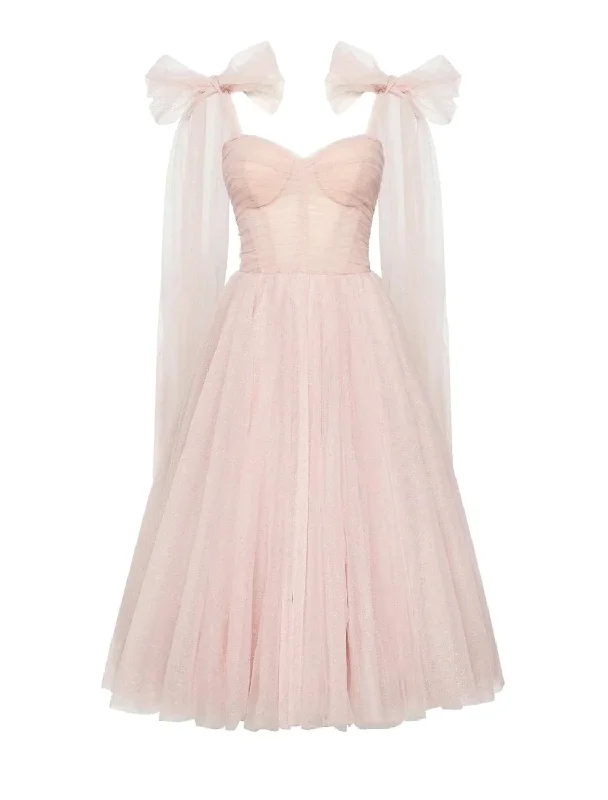 wool dressLight Pink A-Line Tulle Tea Length Party Dress Homecoming Dress,DP1458