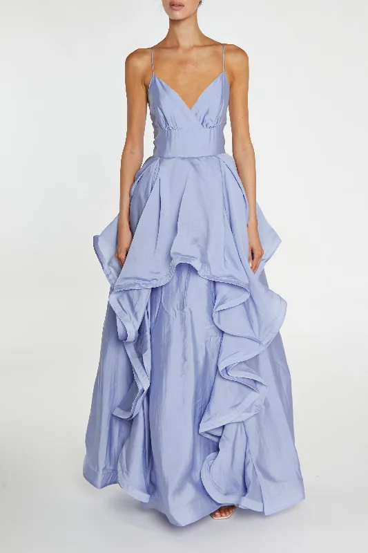 wrap-around dressIngrid Cornflower Blue Layered Ruffle Strappy Maxi-Dress