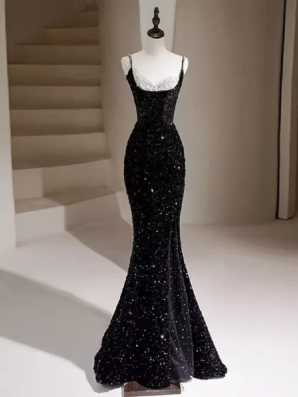 winter dressBlack Strappy Glitter Mermaid Formal Prom Drerss Evening Gown, DP3215