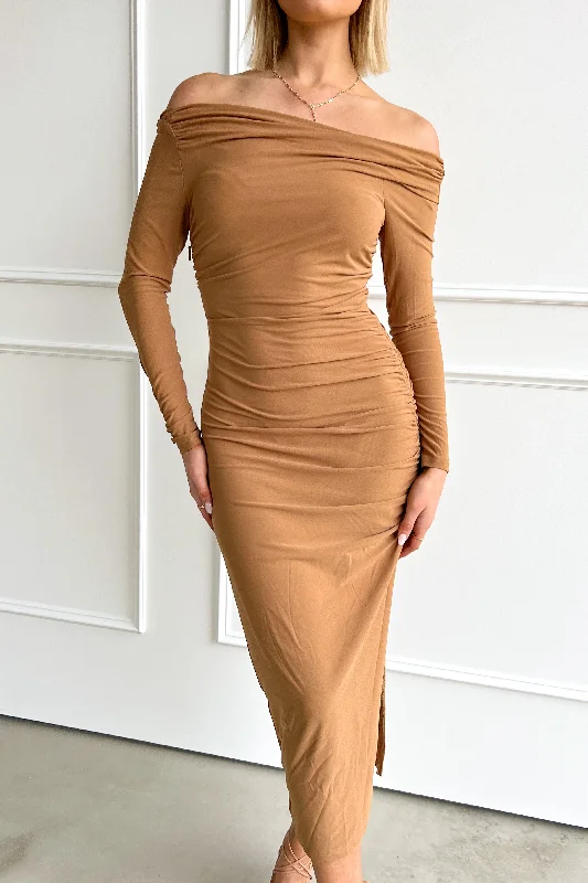 satin midi dressTALISA DRESS - CAMEL