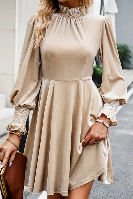 form-fitting dressWOMEN HIGH RUFFLED NECK LONG SLEEVE SHORT DRESS