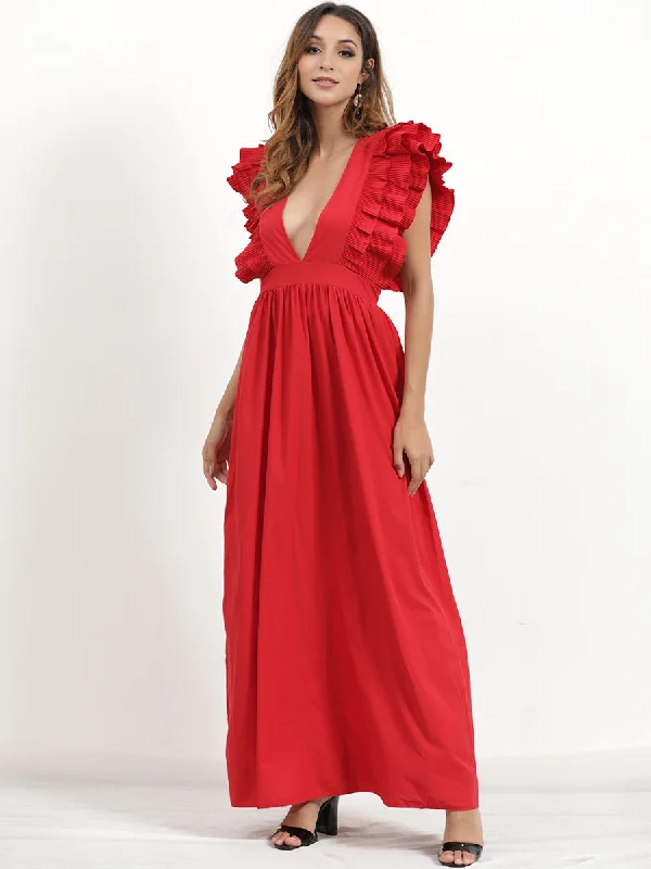 vintage-inspired dressBodhi Tiered Ruffle Maxi Dress - Wine