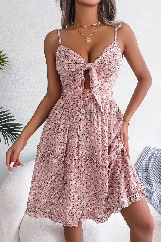 wrap-around dressWOMEN FLORAL BOW V NECK SEXY DRESS