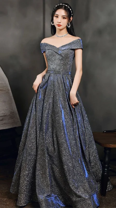 satin dressElegant Off Shoulder A-Line Shiny Long Formal Prom Dress Evening Gown, DP3496