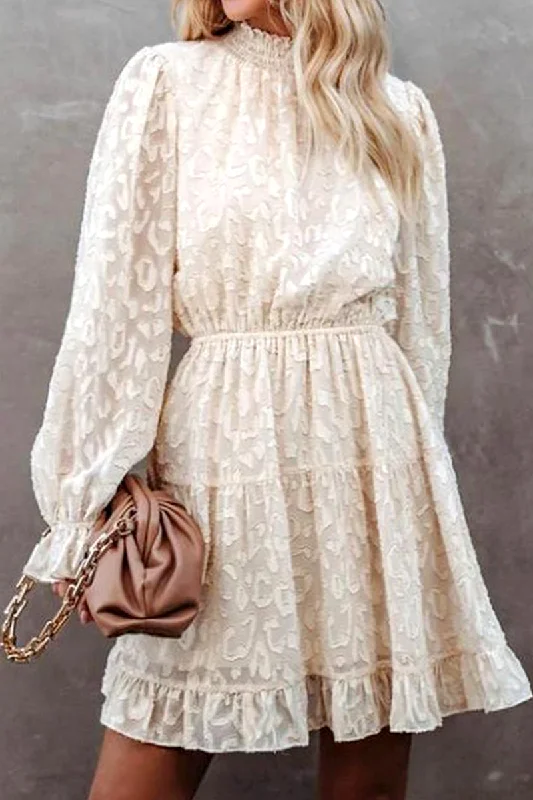 printed dressWOMEN LONG SLEEVE RUFFLED HIGH NECK LACE DRESS