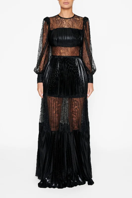 ashionable dressAmanda Black Sheer Pleated Maxi Dress