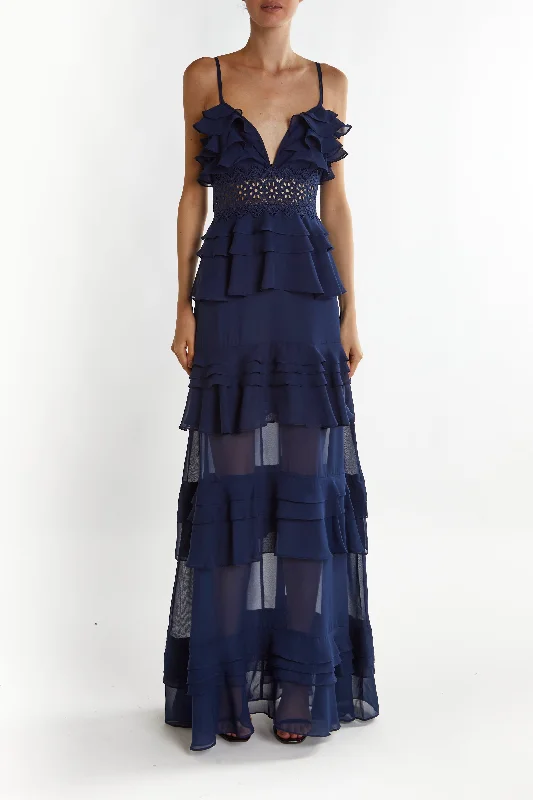 summer dressSophia Navy Tiered Ruffle Maxi Dress